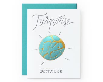 Turquoise/December - letterpress card