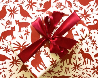 Otomi Red Gift Wrap - 3 Single Sheets