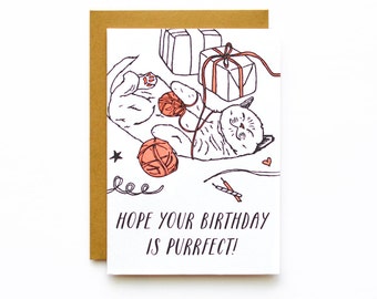 Purrfect Birthday - letterpress card