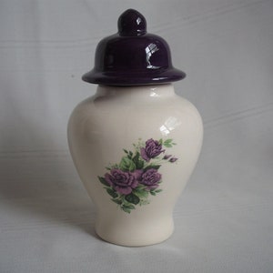 Ceramic Cremation Urn / With Purple Roses / Extra Small #2