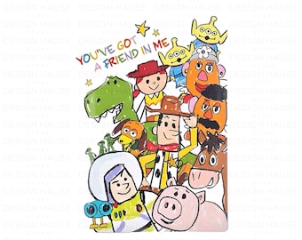 Toy Story PNG, Tienes un amigo en mí Clipart, Personajes de juguete pastel PNG, Diseño de camiseta de cumpleaños, Descarga instantánea, Toys Crossing PNG