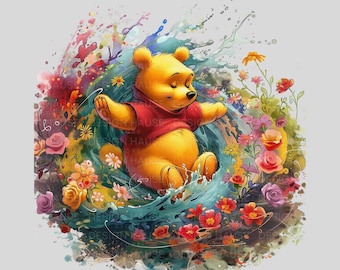 Watercolor Winnie the Pooh,Classic Winnie the Pooh Clipart, Digital 6 Bundle Clipart, Transparent PNG, Baby Shower Birthday Invitation Party