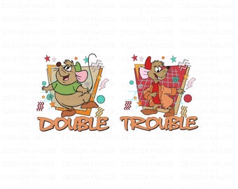 Double Trouble PNG, Gus Gus and Jaq Clipart, Disney Mice Sublimation Design, Retro Cartoon PNG, Twin Matching Shirts, Digital Download