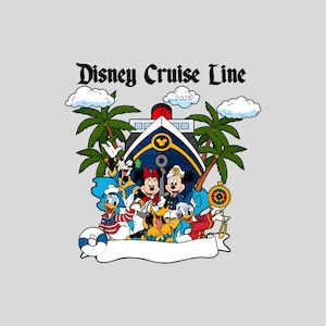 May include: A colorful illustration of Mickey Mouse, Minnie Mouse, Donald Duck, Goofy, and Pluto standing in front of a blue and white cruise ship. The text "Disney Cruise Line" is at the top of the image, and the text "2025" is above the ship. The characters are all smiling and waving.