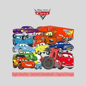 Cars PNG Cliparts Bundle, Cars PNG Cartoon Cliparts, Cars Sublimation, Lightning McQueen, Tow Mater, Watercolor Cars McQueen Bundle PNG
