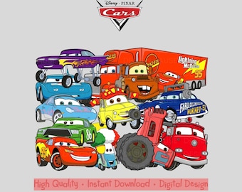 Cars PNG Cliparts Bundle, Cars PNG Cartoon Cliparts, Cars Sublimation, Lightning McQueen, Tow Mater, Watercolor Cars McQueen Bundle PNG