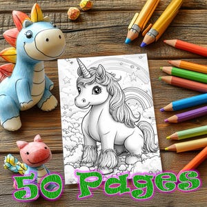 50 Unicorn Coloring Pages for Kids Unicorn Digital Coloring Book Children Coloring Book Digital Coloring Pages