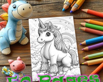 50 Einhorn Malvorlagen für Kinder  Einhorn Digitales Malbuch  Kinder Malbuch  Digitale Ausmalbilder