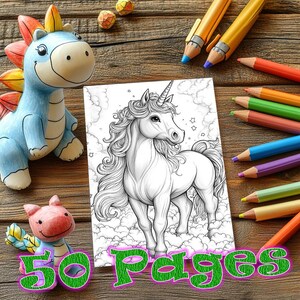 50 Unicorn Coloring Pages for Kids Unicorn Digital Coloring Book Children Coloring Book Digital Coloring Pages
