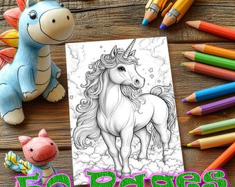 50 Einhorn Malvorlagen für Kinder  Einhorn Digitales Malbuch  Kinder Malbuch  Digitale Ausmalbilder