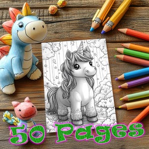 50 Unicorn Coloring Pages for Kids Unicorn Digital Coloring Book Children Coloring Book Digital Coloring Pages