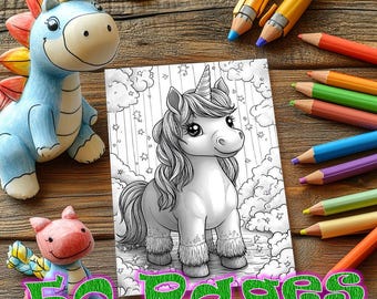 50 Einhorn Malvorlagen für Kinder  Einhorn Digitales Malbuch  Kinder Malbuch  Digitale Ausmalbilder