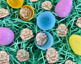 Gettoni per uova di Pasqua, gettoni per la caccia alle uova di Pasqua, riempitivi per uova di Pasqua, ricompensa unica per la caccia alle uova, gettone per uova di Pasqua in legno per bambini, premi per la caccia alle uova