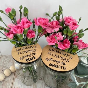 Flores para mamá, flores para mamá, tapa para tarro de cristal, porta flores para tarro de cristal, regalo personalizado para mamá, regalo para el Día de la Madre, regalo personalizado