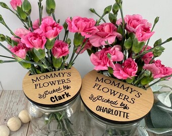 Flowers For Mommy, Mommy’s Flowers, Mason Jar Flower Lid, Mason Jar Flower Holder, Personalized Gift for Mom, Mother’s Day Gift, Custom Gift