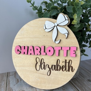 Bow Baby Announcement Sign, Baby Girl Birth Announcement, Personalized Baby Name Sign