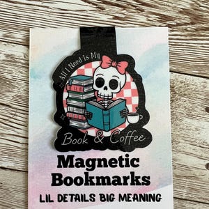 Magnetic Bookmarks, Books & Coffee Bookmarks, Skeleton Bookmarks, Bookmarks, Unique Bookmarks, Custom Magnetic Bookmark, Gift for Book Lover