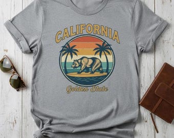 Koszulka z nadrukiem „Retro California Bear”: pamiątka z Golden State w stylu lat 70.