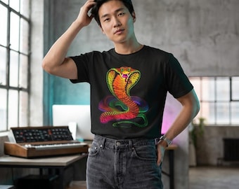 Koszulka Cobra Blacklight: Koszulka z grafiką węża z synthwave'u z lat 80.