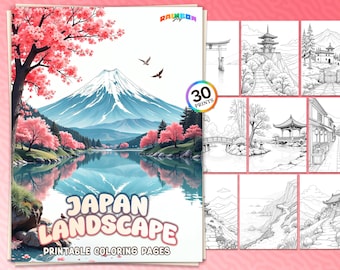 30 Japan Landscape: Coloring Book, Japanese Pages for Adults, Printable PDF, Instant Download, Zen Inspired Mindfulness & Stress Relief