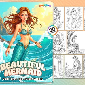 20 Beautiful Mermaid: Coloring Book Enchanted Siren Fantasy Pages, Printable PDF, Instant Download, Relax & Creative Fun for All Ages
