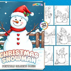 32 muñecos de nieve navideños: libro para colorear, lindas páginas para colorear de muñecos de nieve de invierno, PDF imprimible, descarga instantánea, diversión y relajación para niños