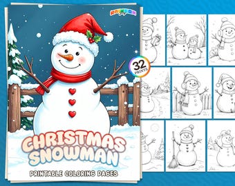 32 Christmas Snowman: Coloring Book, Cute Winter Snowman Coloring Pages, Printable PDF, Instant Download, Fun & Relaxation for Kids