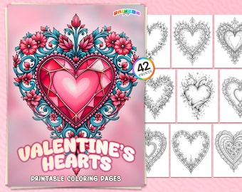 42 Valentines Hearts: Romantic Coloring Book for Valentine’s Day, Printable Coloring Pages, Instant Download, Fun & Stress Relief for Adults