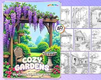 40 Cozy Gardens: Coloring Book Charming Flower Backyard Scenes, Printable PDF, Instant Download, Relaxing & Mindful Coloring for Adults