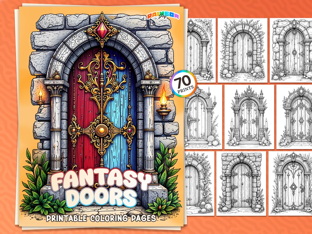 70 Fantasy Doors: Coloring Book, Magical Coloring Pages, Printable PDF ...