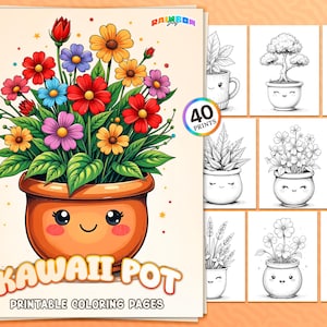 40 Kawaii Pot: Coloring Book Cute Happy Potted Plants, Kawaii Adorable Pot, Printable PDF, Instant Download, Fun & Relaxation for All Ages