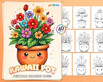 40 Kawaii Pot: Coloring Book Cute Happy Potted Plants, Kawaii Adorable Pot, Printable PDF, Instant Download, Fun & Relaxation for All Ages