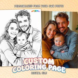 Custom Coloring Book Pages, Personalized Photo To Coloring Page, Digital File, Printable Coloring Book, Wedding Coloring Book, Gift For Kids