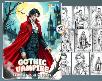 22 Gothic Vampire: Coloring Book Dark and Elegant Vampire Pages, Printable PDF, Instant Download, Fantasy & Horror Coloring for Adults