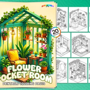 20 Flower Pocket Room: Coloring Book, Miniature Floral Interior, Botanical Printable PDF, Instant Download, Relaxing & Creative Escape