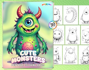 30 niedliche Monster Malbuch: Zauberhafte Kreaturen Malseiten für Kinder und Erwachsene, druckbare PDF-Datei, Sofort-Download, Spaß & Stressabbau