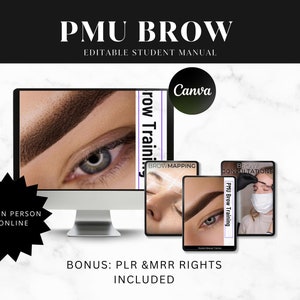 Permanent Makeup PMU Training Manual, Microblading, Microshading, Ombre, Powder Brows, Color Correction, Combo Brow, Student Guide, Editable