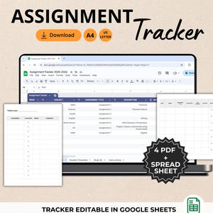 Assignment Tracker Google Sheets, School Spreadsheet, Printable Through the Year, Semester Overview, Academic Note, Report Card for Teachers