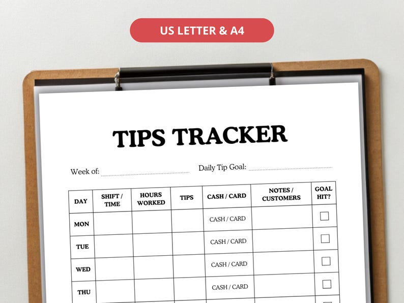 Table Tip Tracker Tips Tracker, Server Tips Tracking, Waitress Gift, Restaurant Template ...