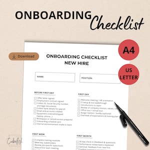 Onboarding Checklist, New Hire Plan, New Employee Welcome, Process Tracker, HR Document Template, Onboarding and Training Form