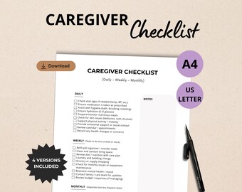 Caregiver Checklist, Activity Report Template, Daily Schedule Printable, Task Tracker, Home Health Log,  Elderly Notes, Dementia Care