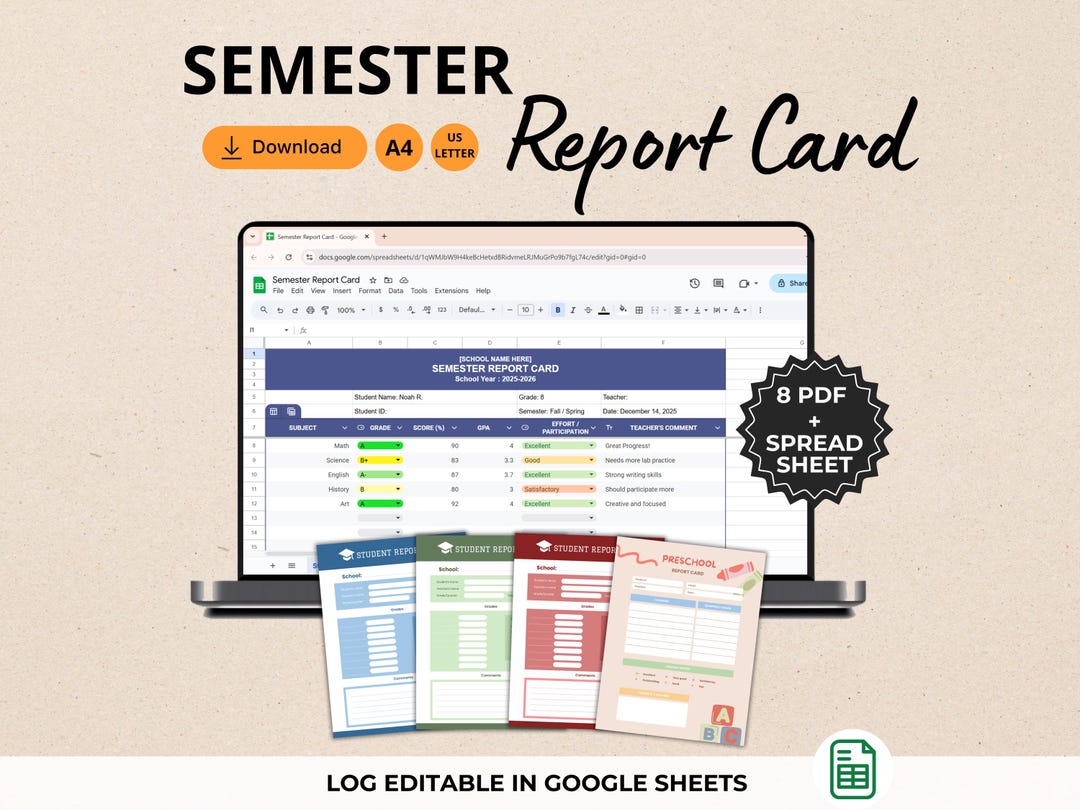 Semester Report Card, Fall Spring Classroom Bulletin, Student Progress ...