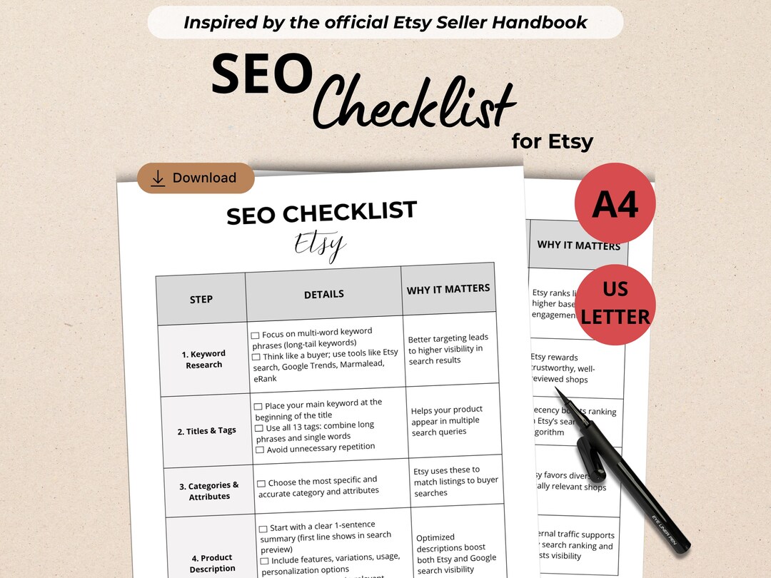 SEO Checklist, Keyword Tool Tracker, Mastering SEO for Etsy Listings ...