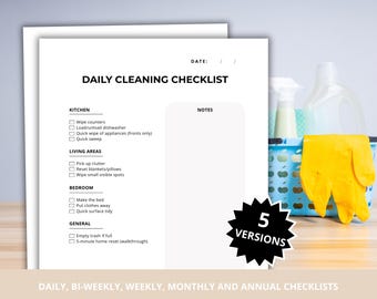 Housecleaning Checklists, Daily Weekly and Monthly Chores, Bi Weekly Reset
