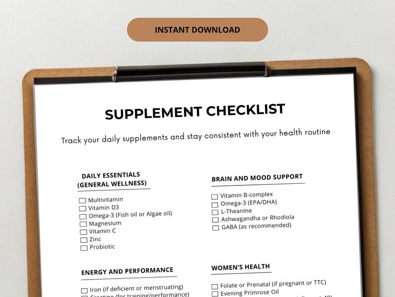 Supplement List.pdf Supplement Checklist, Food Complement Guide, Brain, Energy, Motivation ...