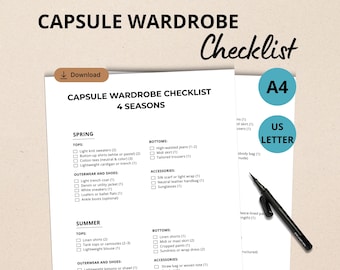 Wardrobe Checklist, Dream Capsule Wardrobe Planner, Deep Winter, Spring, Summer, Fall, Mini Wardrobe Template, Outfit Planner Women