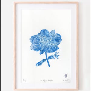 Die Anemone – Blaue Blumen – Linolschnitt