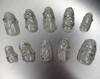 Presse-ongles personnalisable chromée de l'an 2000 | Ongles réutilisables cyber grunge pour la Saint-Valentin | Cadeaux pour l'an 2000