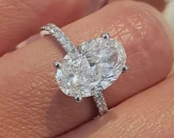 2.50 Ovalslipad Moissanit Förlovningsring Sterlingsilver, Solitär Dold Halo, Eleganta Brudsmycken, Förlovningsring För Henne.