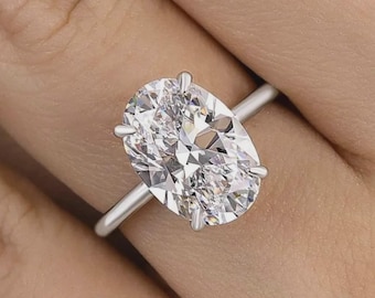 3 CT Hidden Halo Förlovningsring Solitaire Oval Moissanitring Oval Solitaire Jubileumsring Löftesring 14k Solid Gold Rings for Women